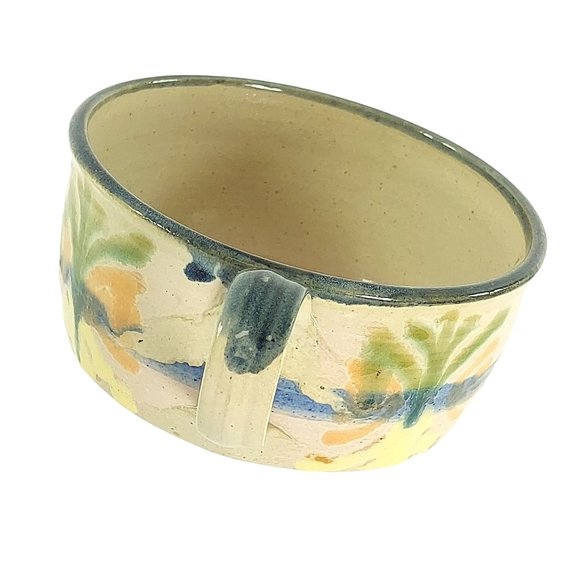 Soup Bowl Mug Artisan Handmade Glazed Pottery Floral 1991 Vintage - Picture 3 of 10